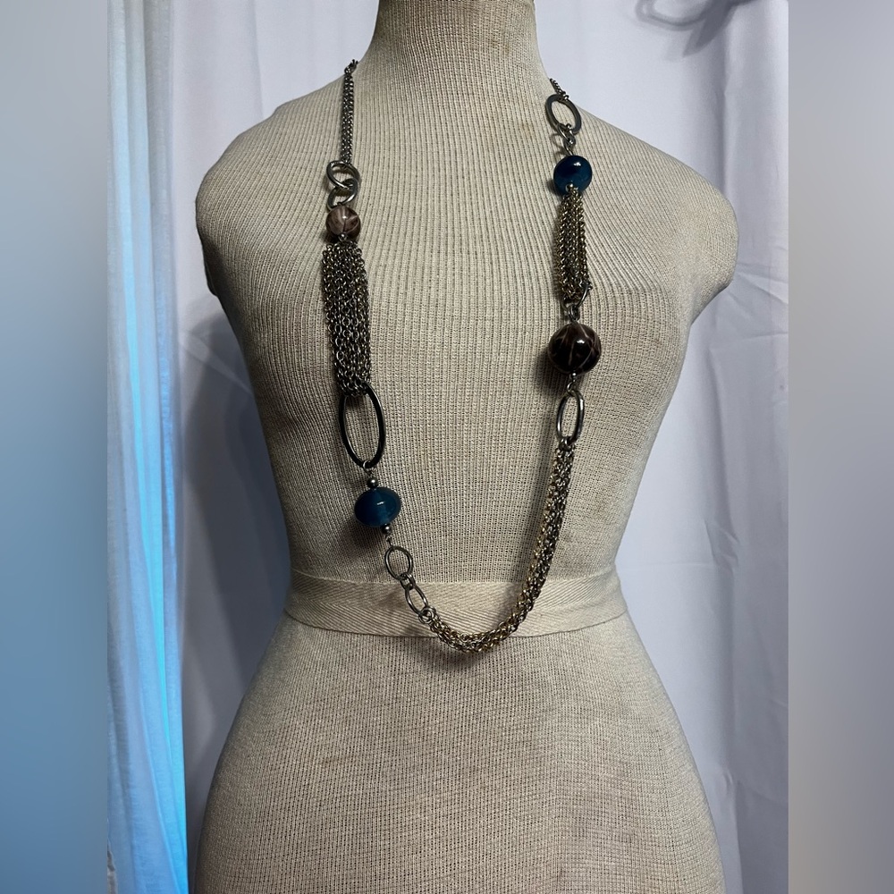 Chicos Long Statement Multi Color Gold&silver Tone Necklace & Earrings C Photos